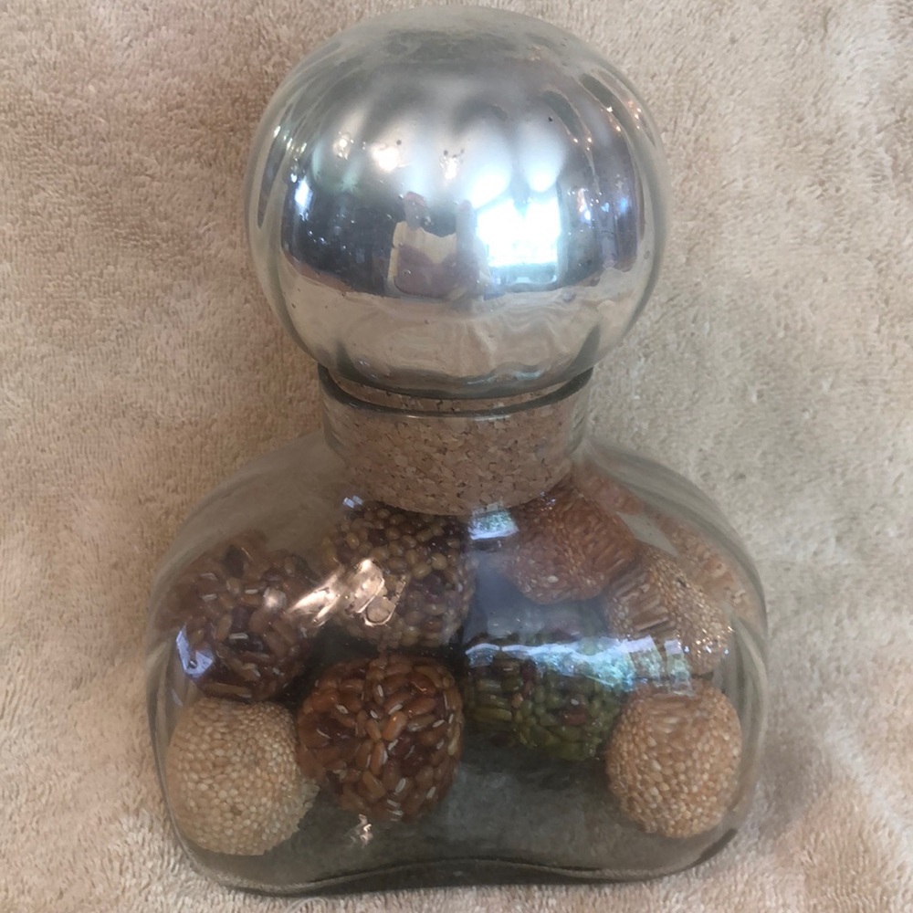 VTG BLOWN GLASS DECANTER WITH MERCURY GLASS STOPPER PERFUME BOTTLE SHAPE…